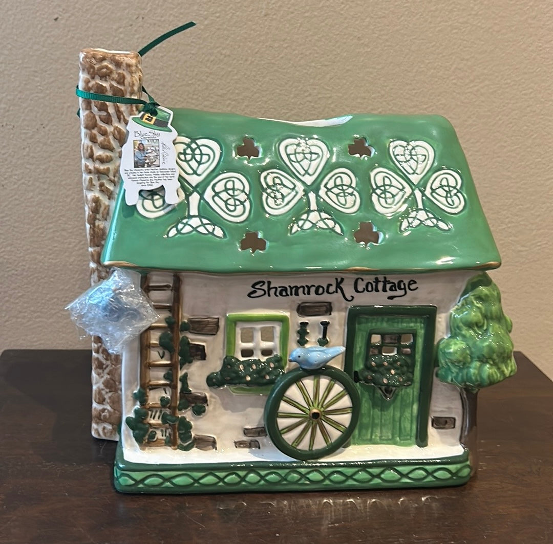 Blue Sky Clayworks Shamrock Cottage St Patricks Candle House Heather Goldminc