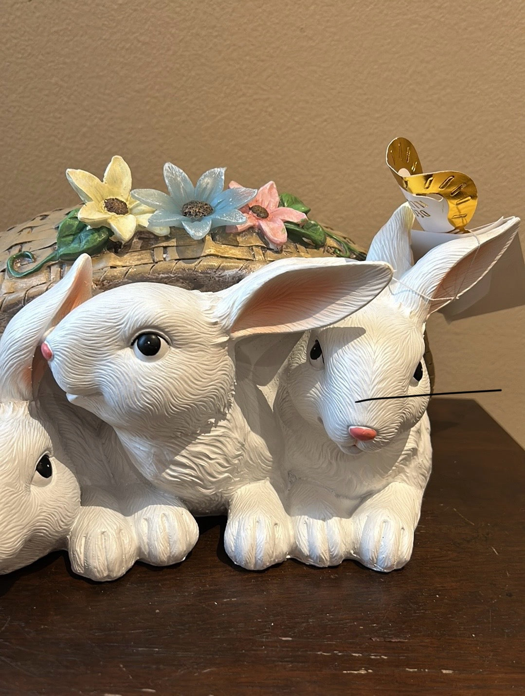 3 Cute Easter Bunnies In A Basket Light Up Figurine New