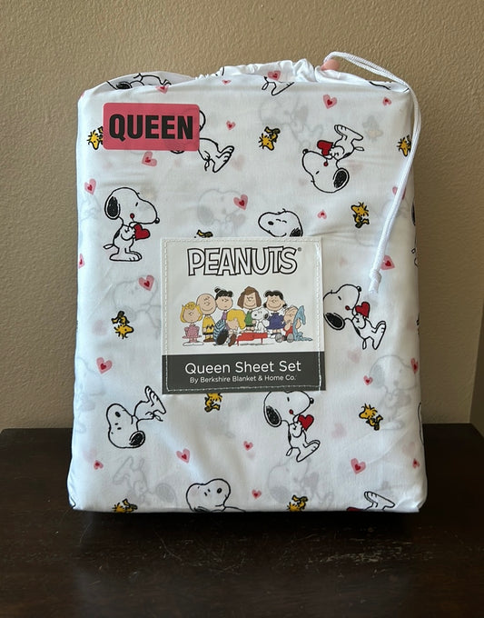 Snoopy Queen Sheet Set Valentines Day Pink Red Hearts New  Love
