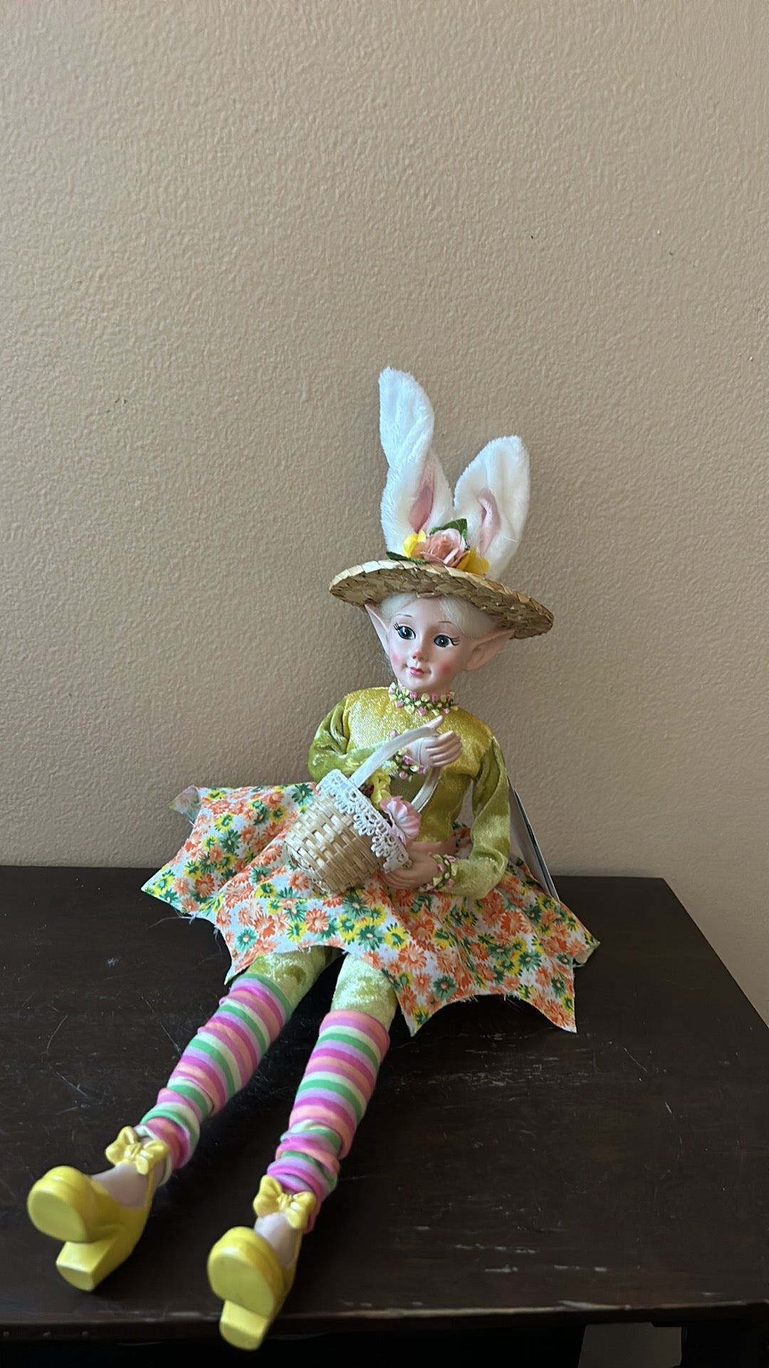 Cynthia Rowley Easter Elf Fairy Doll 16" Shelf Sitter Holding Flower Basket