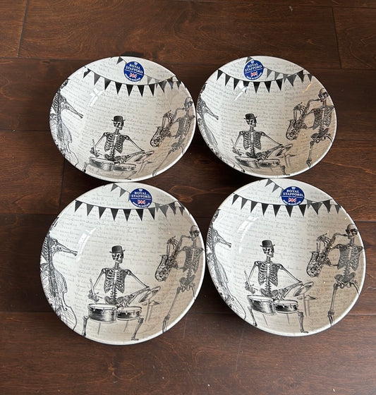 X4 Royal Stafford Halloween Skeleton Band Musician Made England Salad Bowls