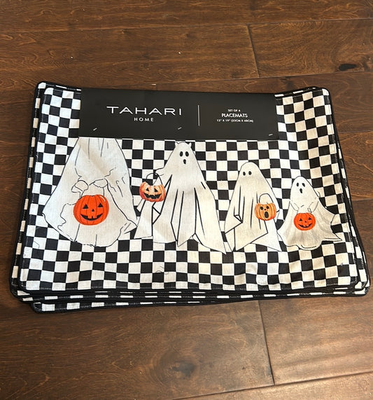 Tahari Set Of 4 Placemats New Ghost With Pumpkin Baskets Checkered