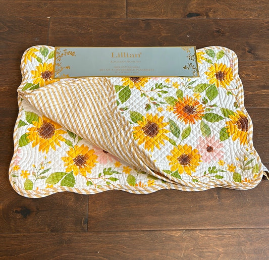 Lillian August Set Of 4 Reversible Sunflowers Fall Autumn Placemats Quilted New