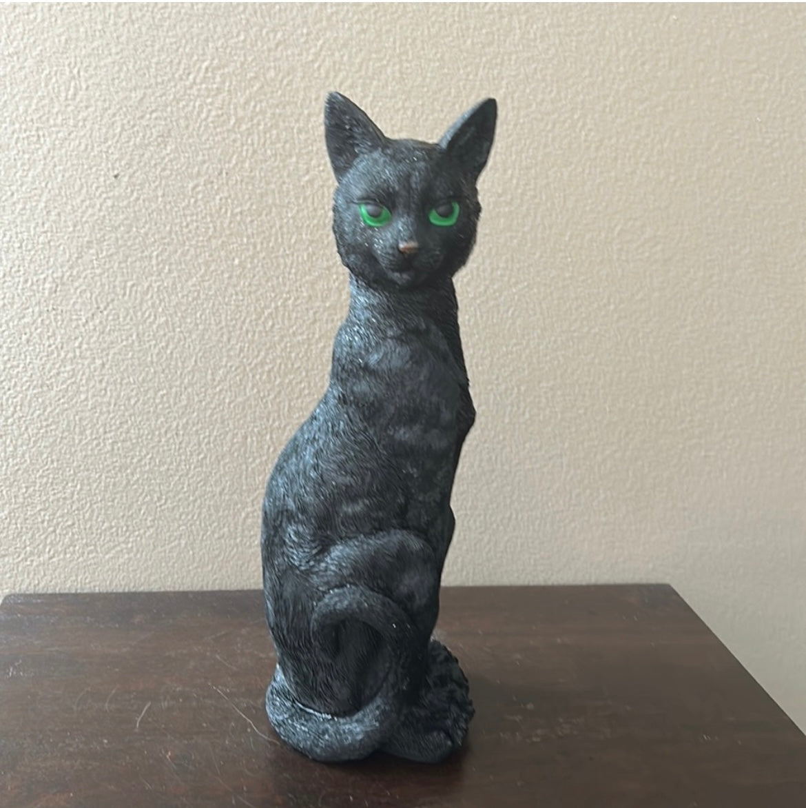 New Black Cat Figurine with Green Eyes Halloween Decor