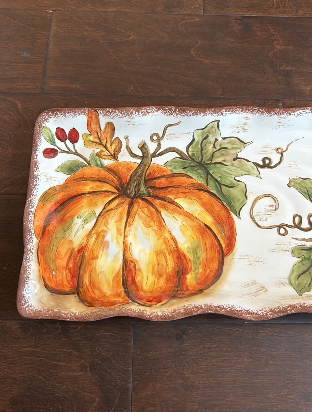 New Pumpkin Fall Leaves  Thanksgiving Serving Platter Ceramic New