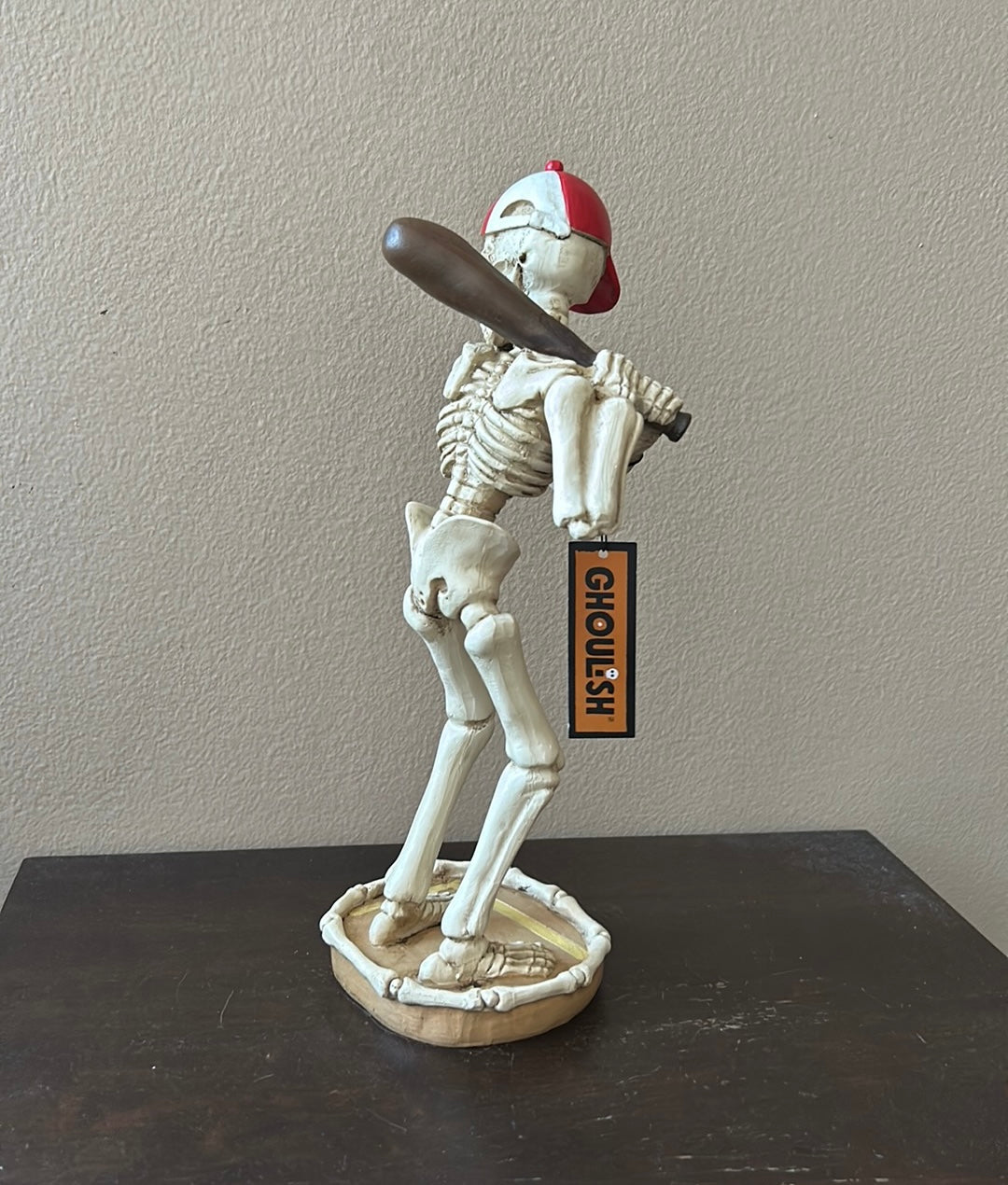 New Skeleton Wearing Baseball Cap & Holding Bat Halloween Figurine 12” Tall