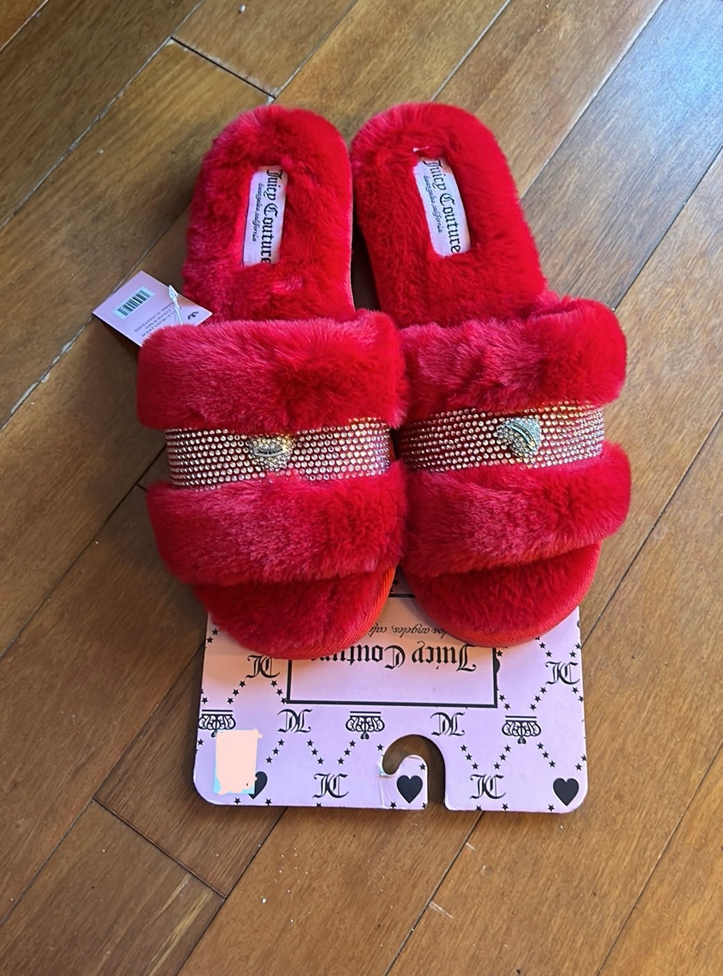 Juicy Couture Womens Red Faux Fur Slippers New Christmas Gift