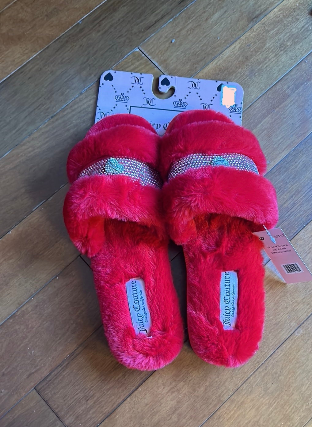 Juicy Couture Womens Red Faux Fur Slippers New Christmas Gift