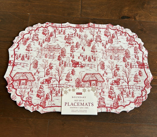 Envogue Set Of 8 Placemats PVC New Etoile Christmas Scalloped Houses Red Truck