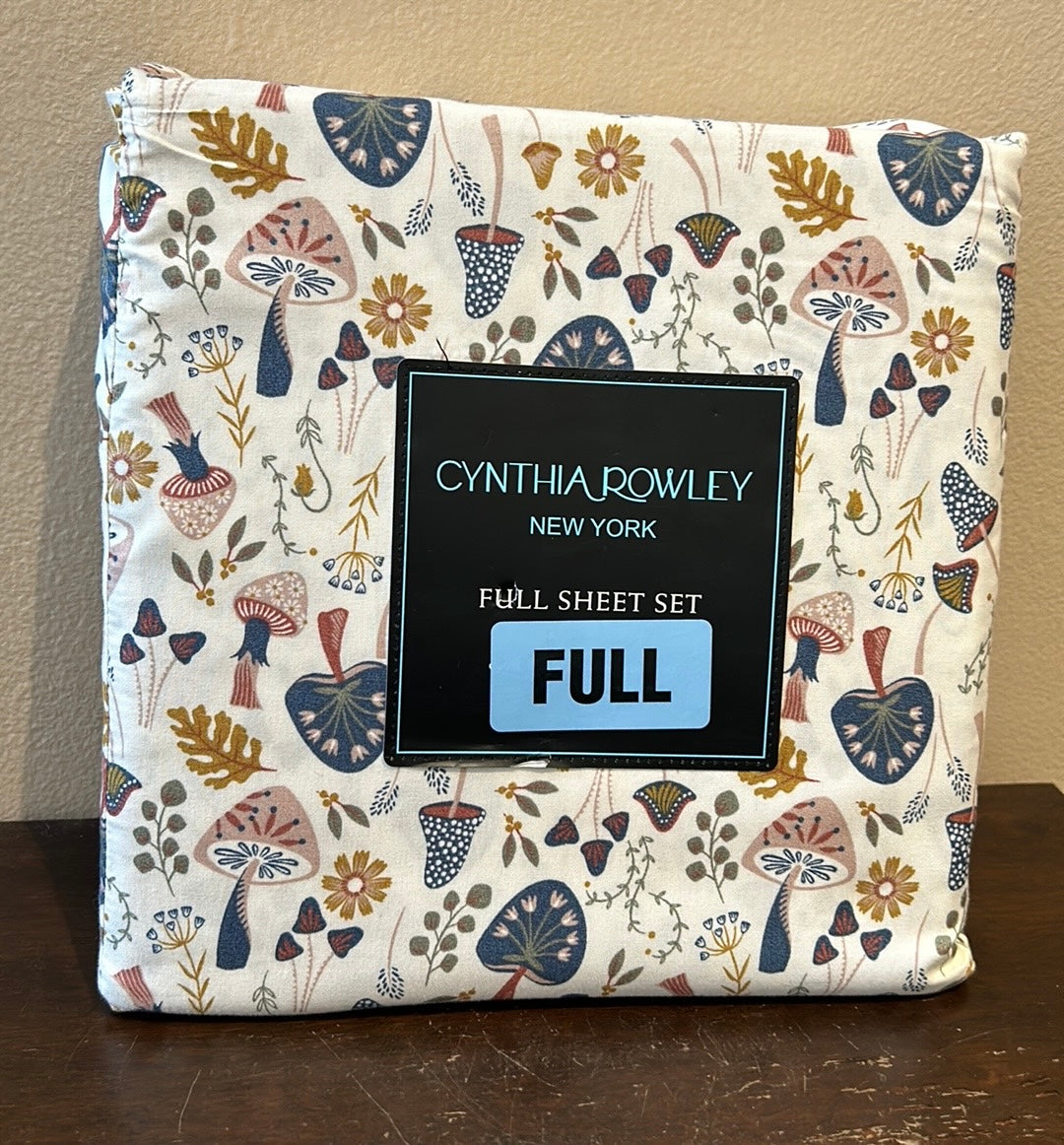 Cynthia Rowley Full Sheet Set 4pc Fall Leaves Floral New Mushrooms