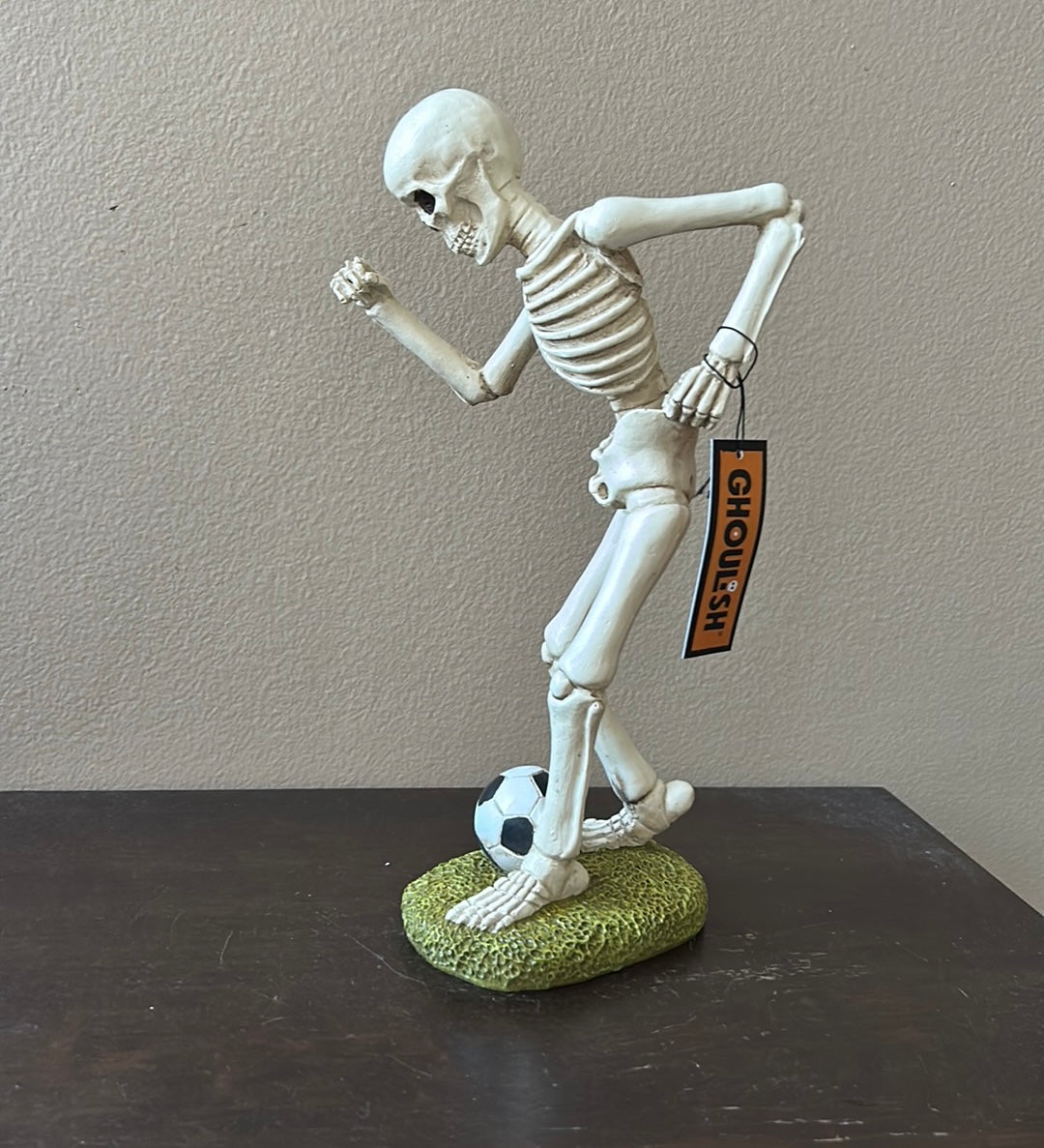 New Skeleton Playing Soccer Halloween Decor Figurine 11.5” Tall