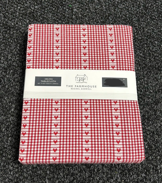 The Farmhouse Rachel Ashwell Valentines Tablecloth  60”x102” Oblong Hearts Plaid
