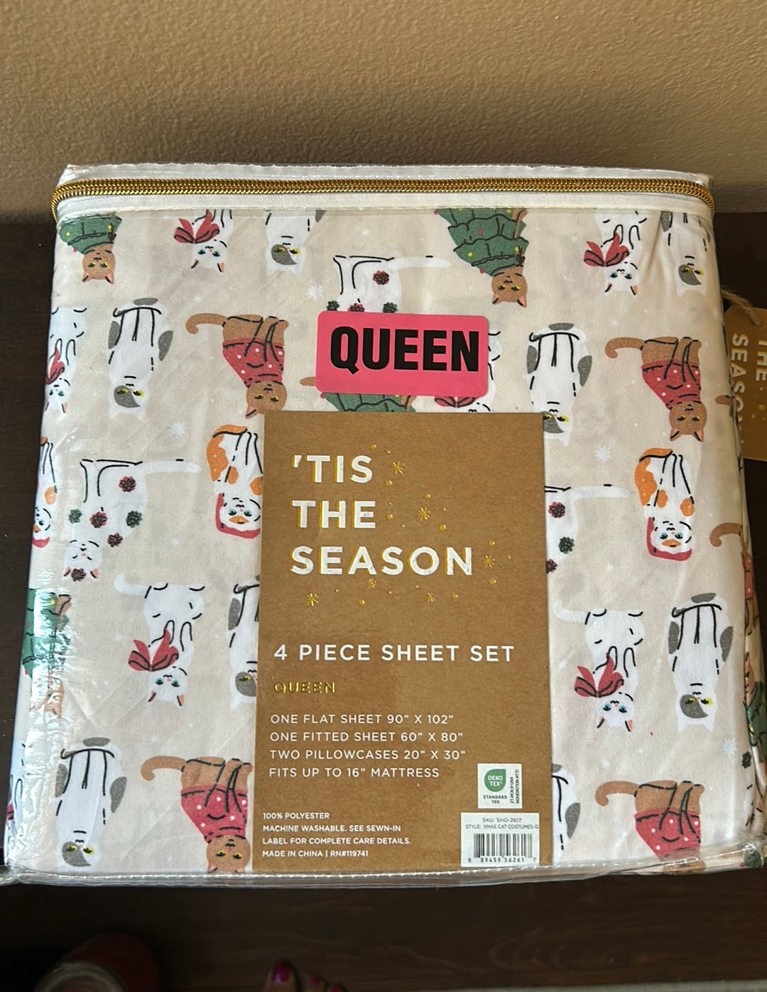 Tis The Season 4 Pc Christmas Cats Queen Sheet Set New Holiday