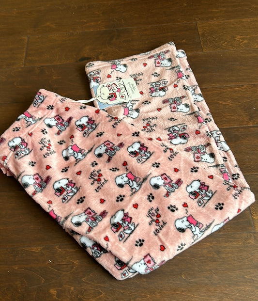 Peanuts Snoopy Womens Pajama Pants New Hearts Valentines Day Pink Red