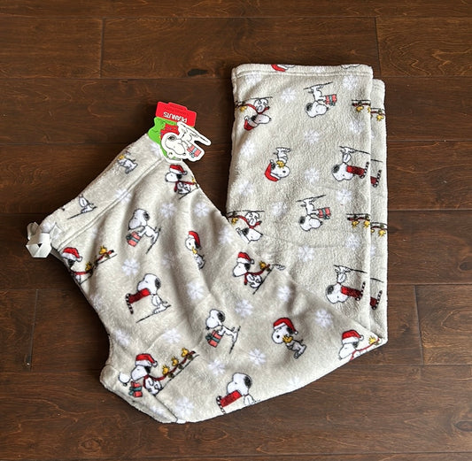 Peanuts womens Christmas Snoopy Plush Pajama Pants New Snowflakes Gifts