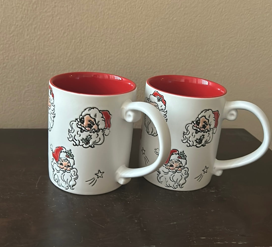Spectrum Set of 2 Santa Face Christmas Coffee Mugs New Ceramic