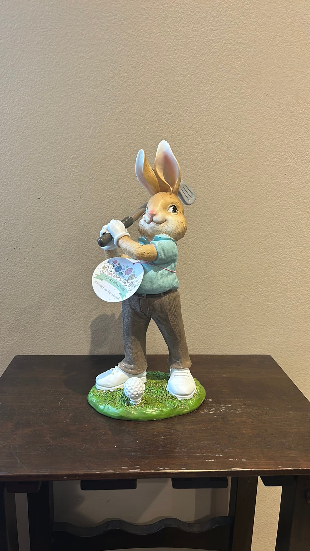 Cute Easter Bunny Playing Golf New Figurine 13” Tall