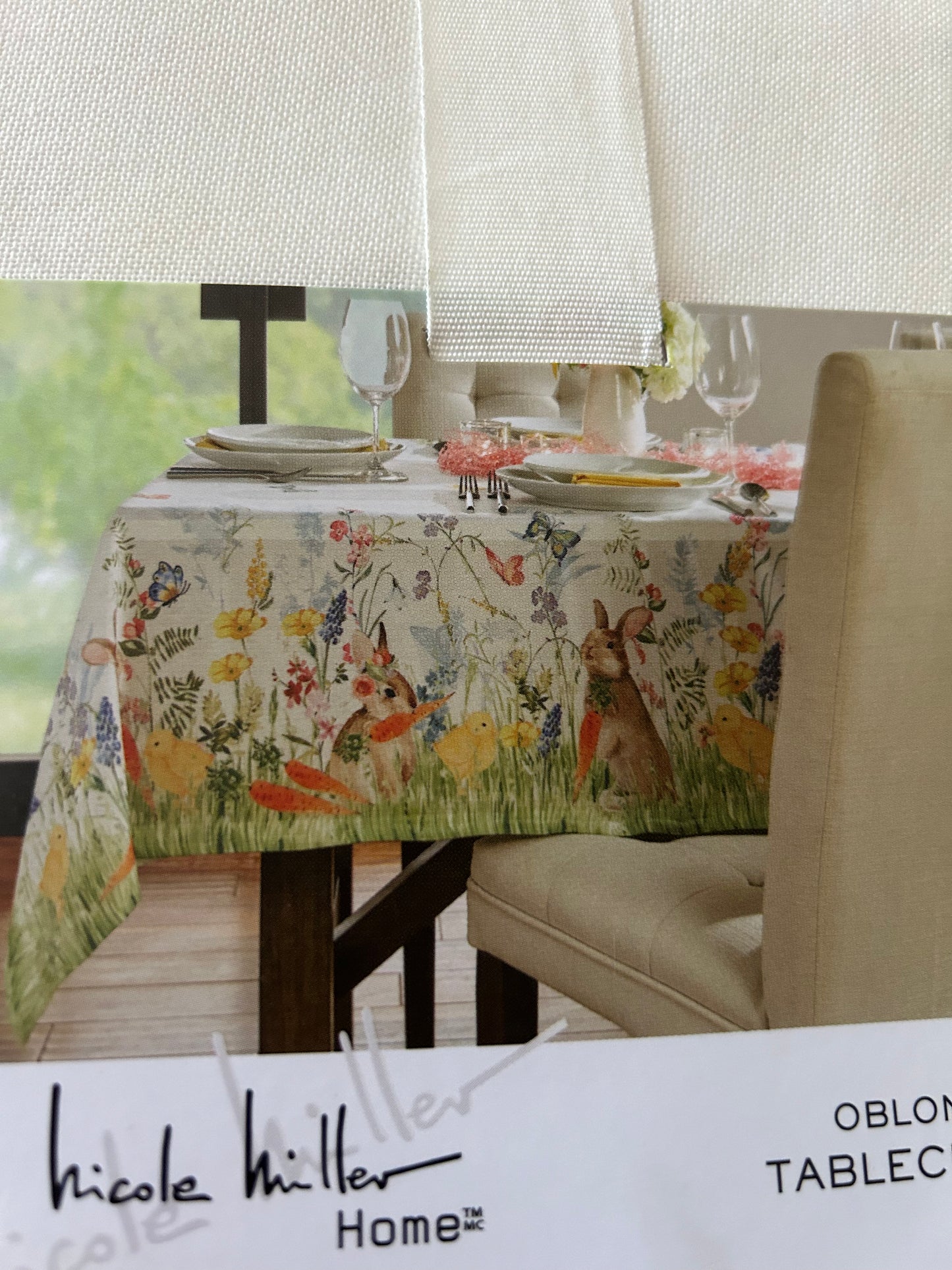 Nicole Miller Easter Tablecloth Bunny Floral Spring NewGarden