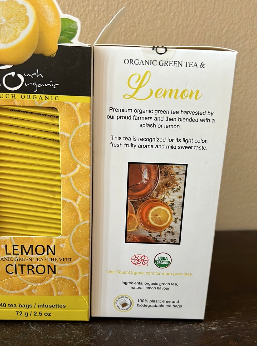 2 Touch Organic Lemon Green Tea Bags, 40 Bags Each 2.5 oz Exp 10/2025