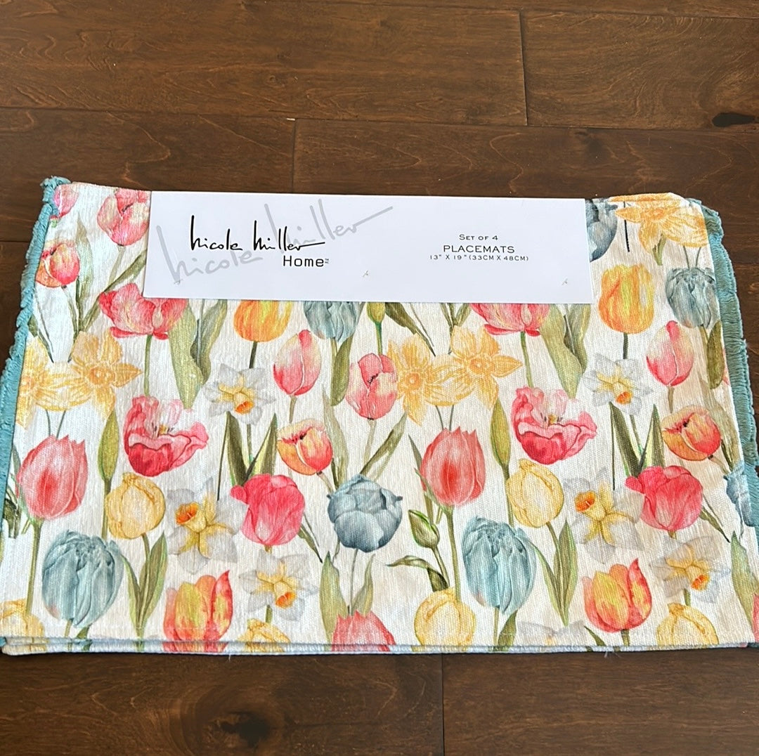 Nicole Miller Set Of 4 Placemats Tulips Spring New Colorful