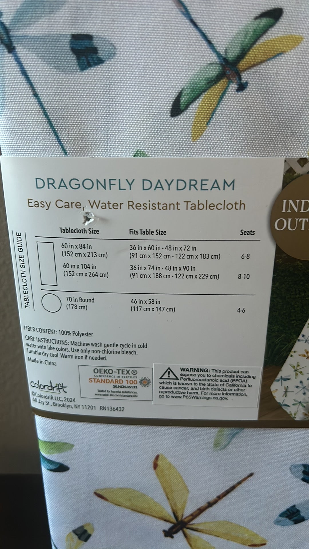 Colordrift Tablecloth New Dragonfly Spring Summer 60”x 84”