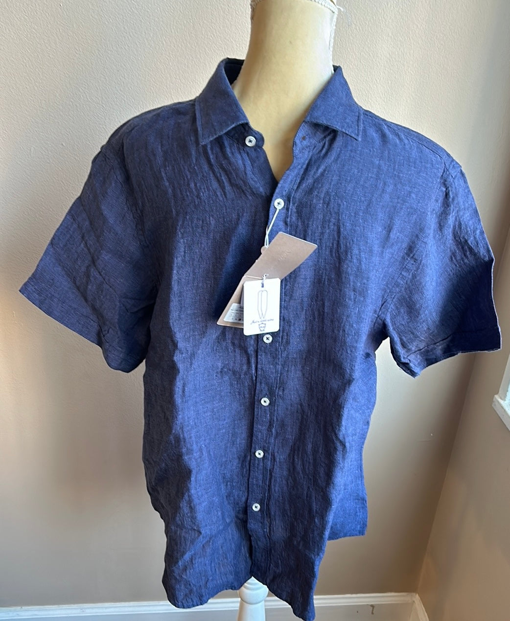 Porter & Ash Men’s Linen Shirt New Blue Short Sleeve