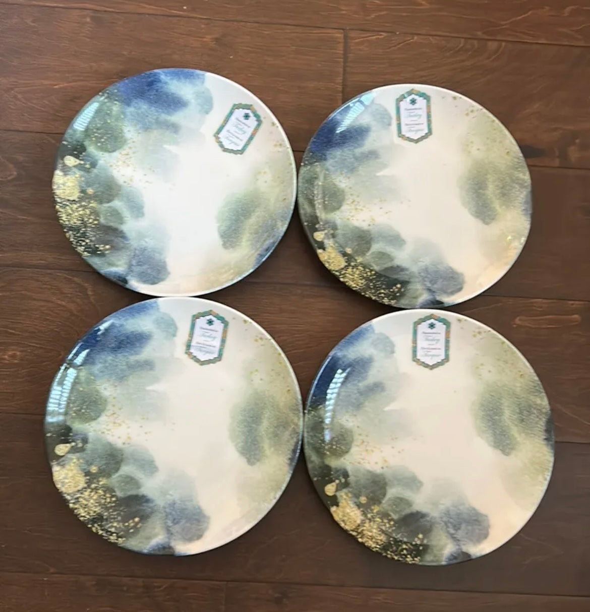 x6 Intesa Blue Gray Marble Splatter Effect  Salad Plates Turkey 8”