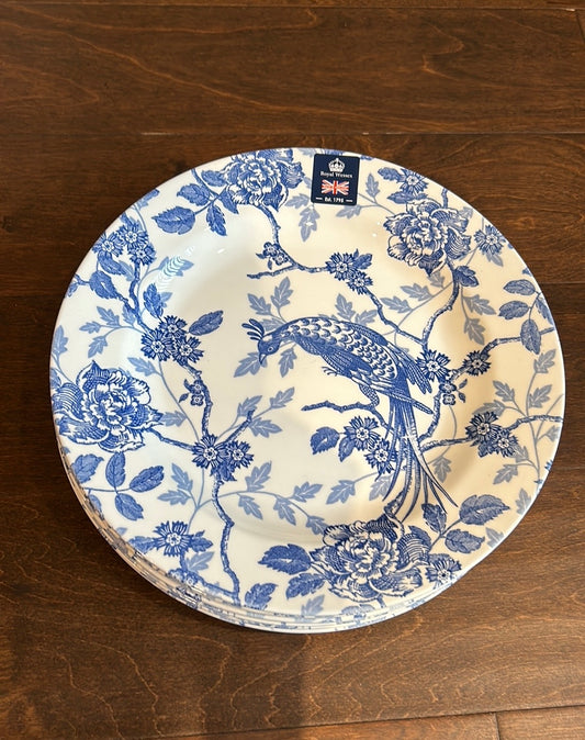 ROYAL WESSEX Blue & White KUJAKU Bird Pheasant Dinner Plates Set Of 6 New