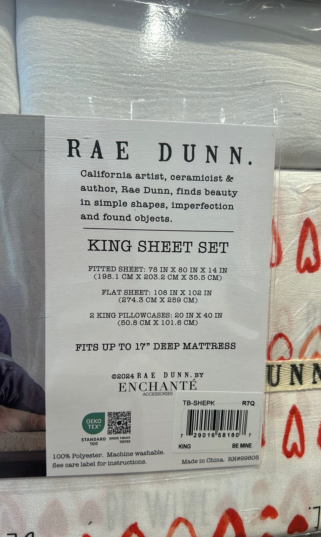 RAE DUNN 4 PC BE MINE RED HEARTS SHEET SET KING New Valentines