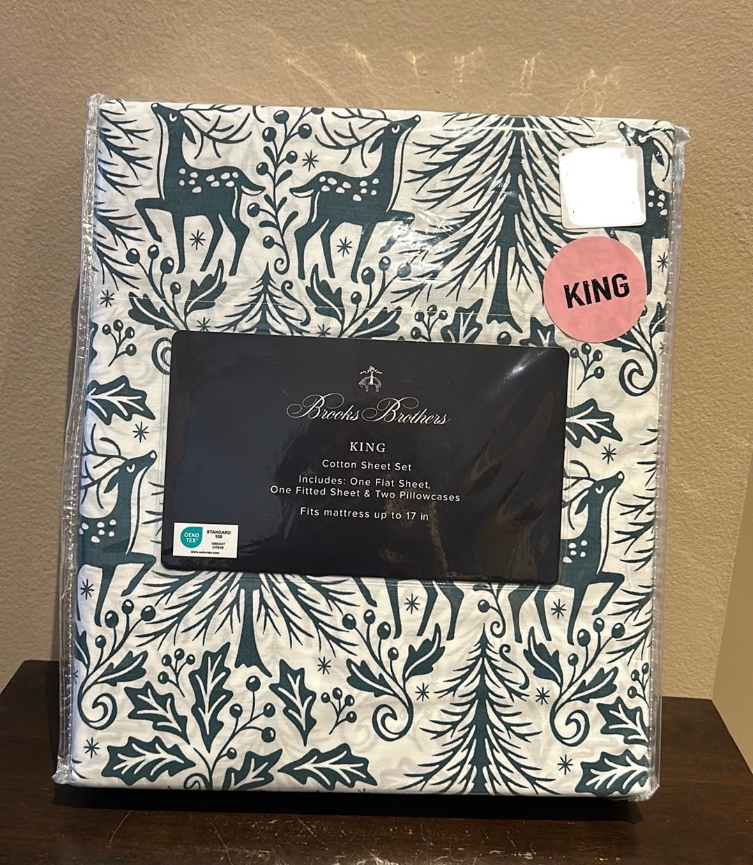 Brooks Brothers Sheet Set King Christmas Reindeer Holly Berry Evergreen Trees
