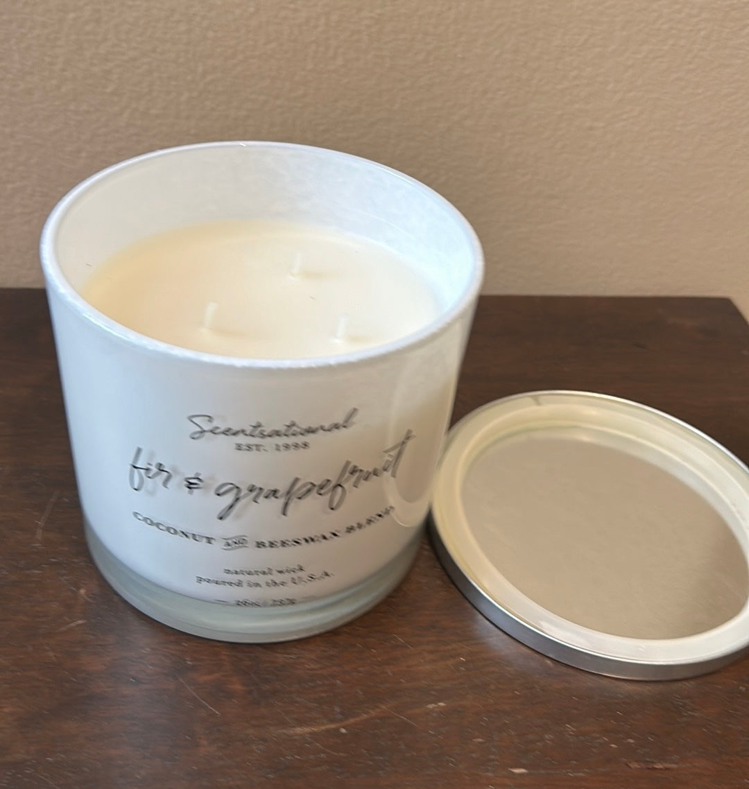 Scentsational Fir & Grapefruit Candle  Glass Jar 26oz 3 Wick Coconut Wax