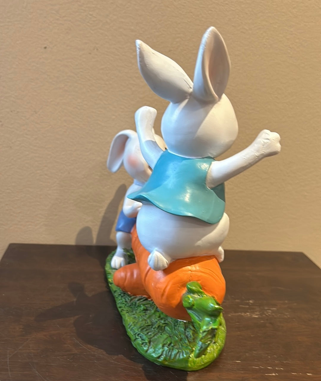 Cute Easter Baby Bunny Playing On A Carrot New 10.5” Tall