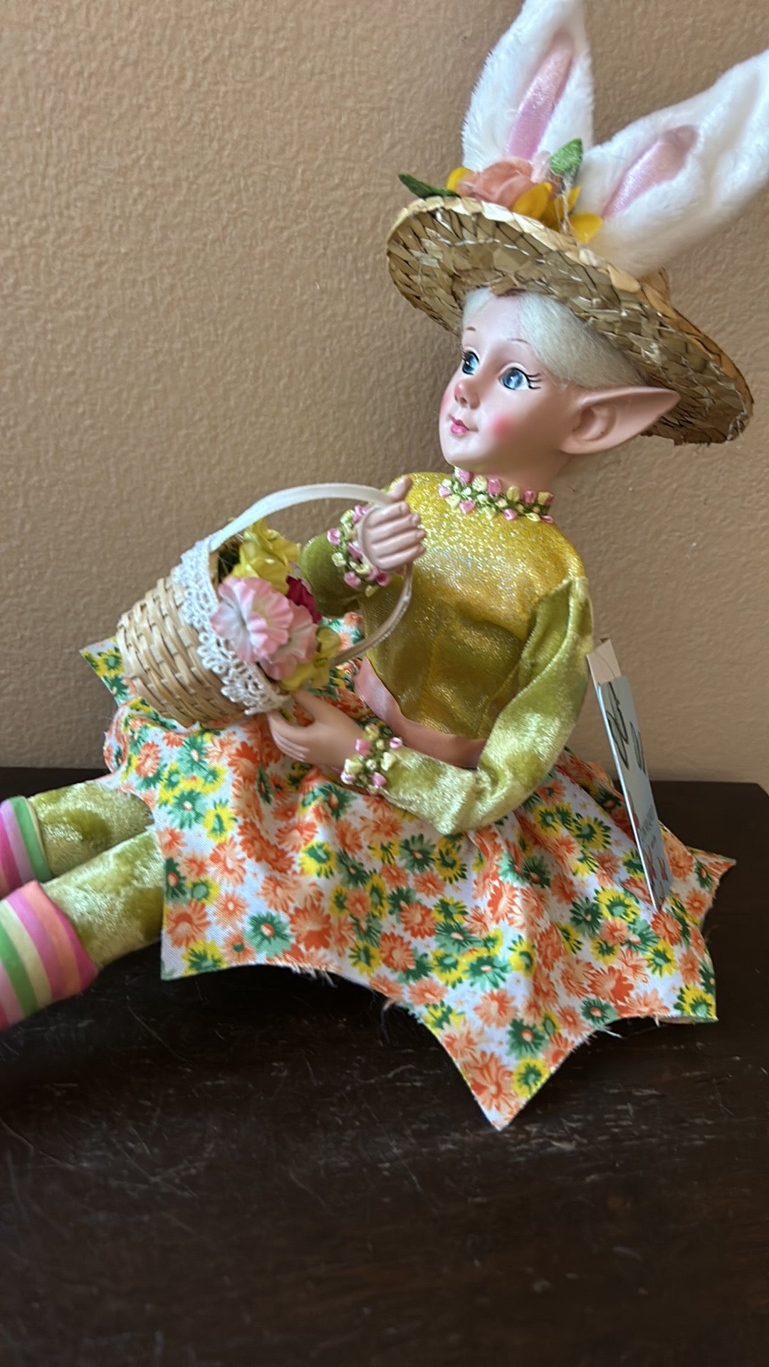 Cynthia Rowley Easter Elf Fairy Doll 16" Shelf Sitter Holding Flower Basket