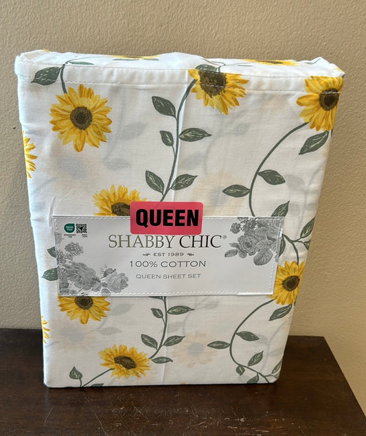 Shabby Chic Queen 4 Pc Sheet set Fall Sunflowers New 100% Cotton