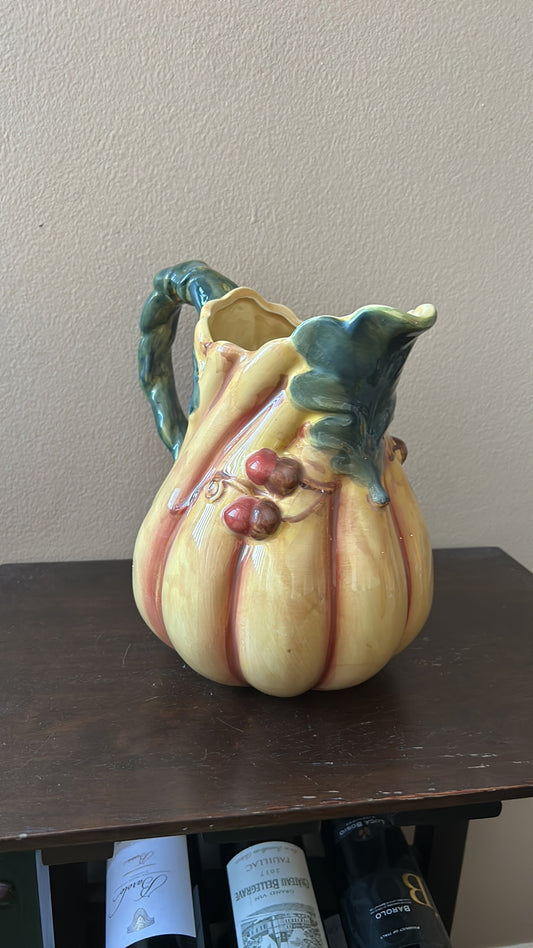 New Ceramic Pitcher Pumpkins Fall Leaves Berries Thanksgiving Ceramic 9” Tall