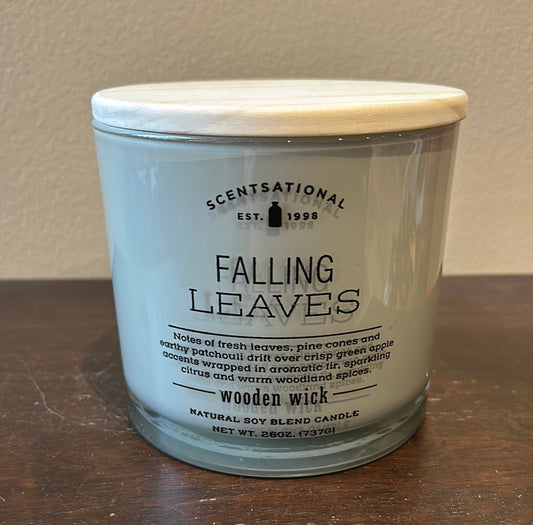 Scentsational Candle Falling Leaves Glass Jar 26oz soy Wax Wood Wick