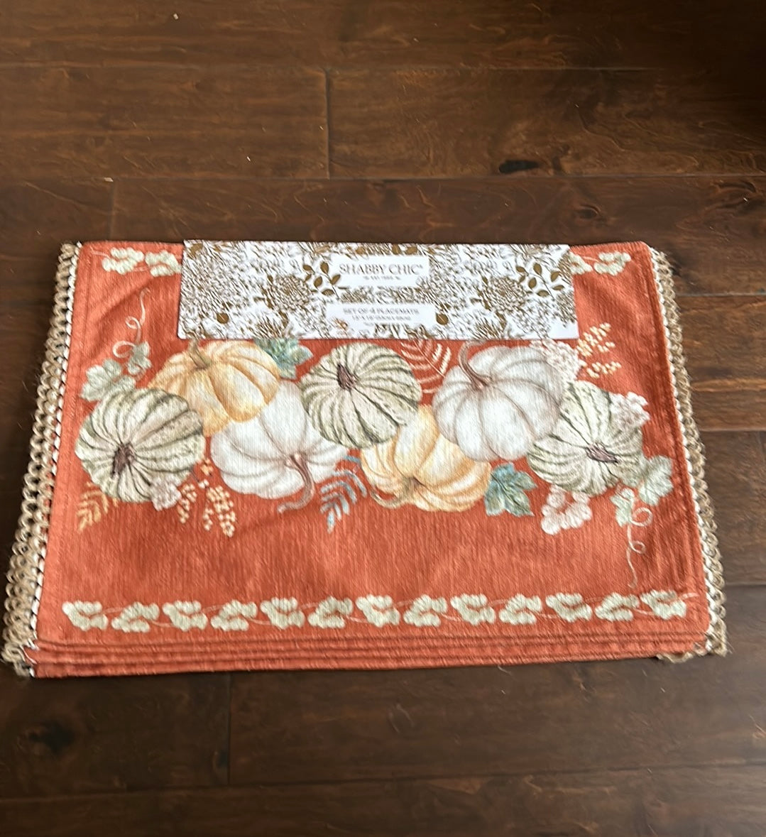 Shabby Chic  Fall Floral Placemats Set Of 4 Thanksgiving Pumpkins New