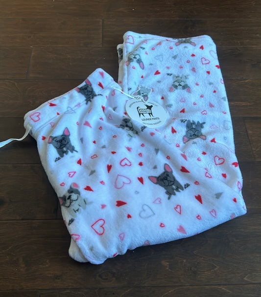 Berkshire womens Plush Pajama Pants  Hearts New Valentines Frenchie Dog