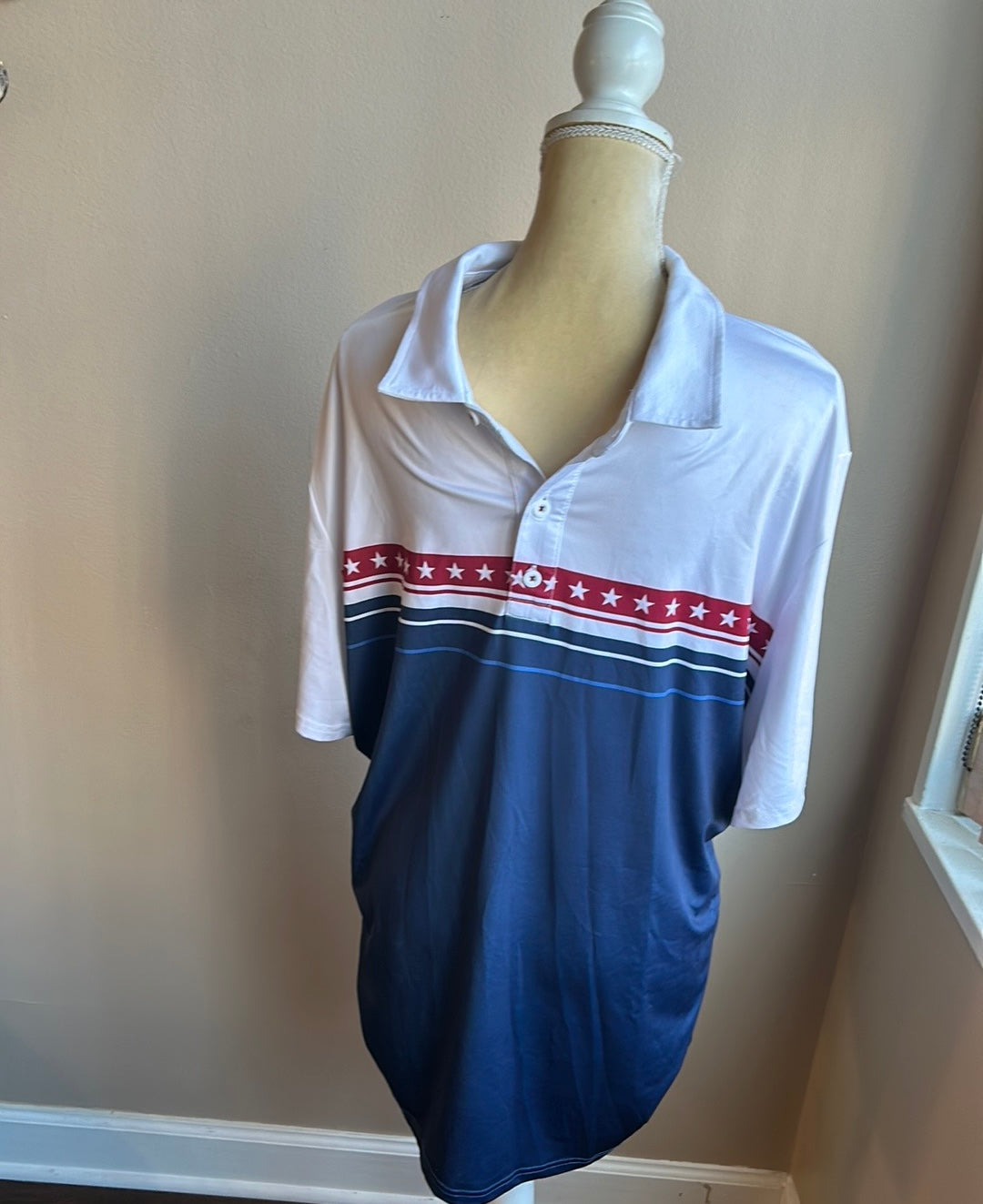 Flag & Anthem Men’s Polo Shirt New 2XL  White Blue Red