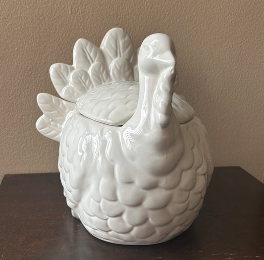 Emma’s Multipurpose Turkey Jar Canister New White Thanksgiving Fall 9.5”