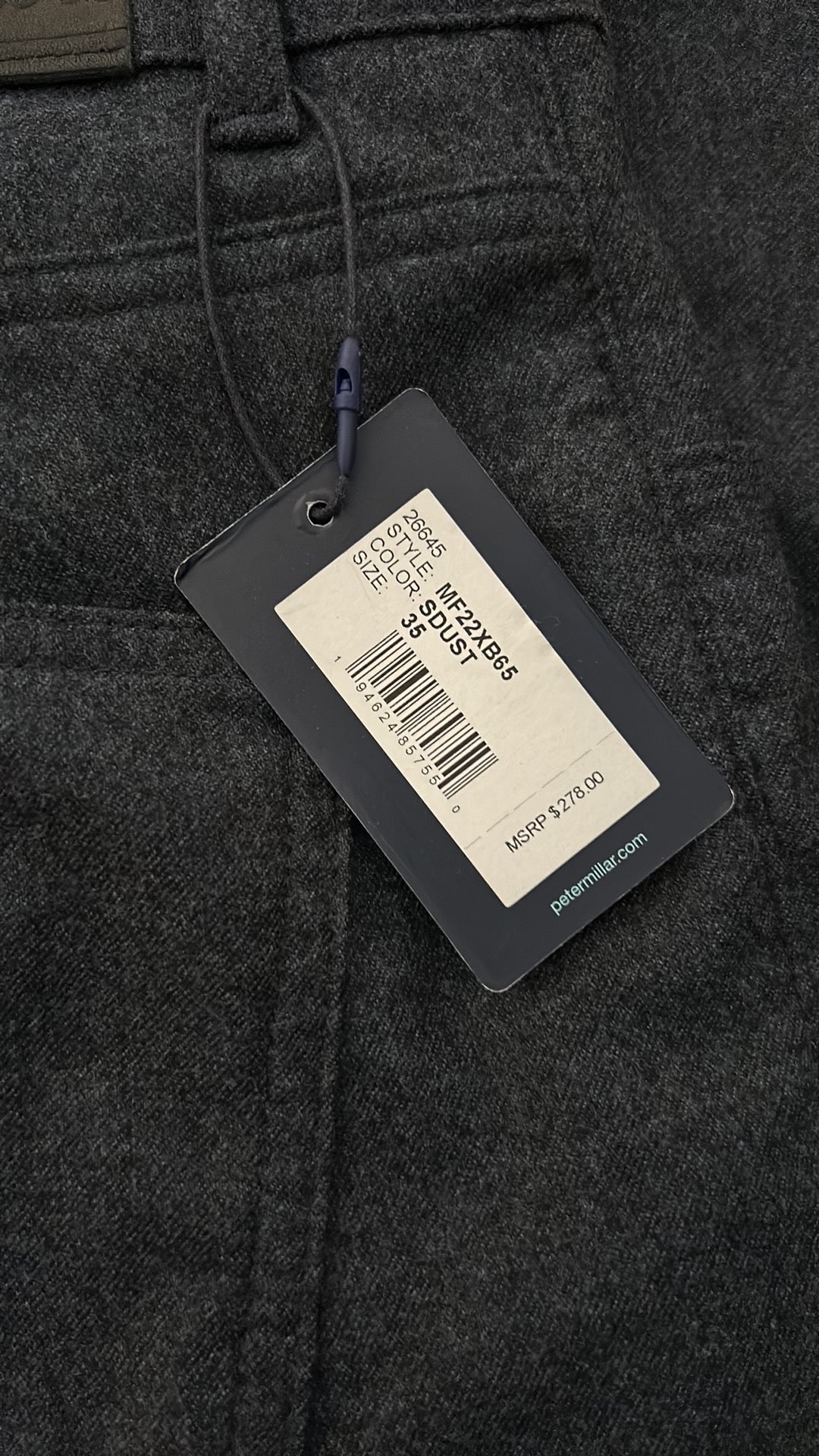 Peter Millar Men's Excursionist Flex Alpine Wool 5-Pocket Pant in SDUST 35x34.5”
