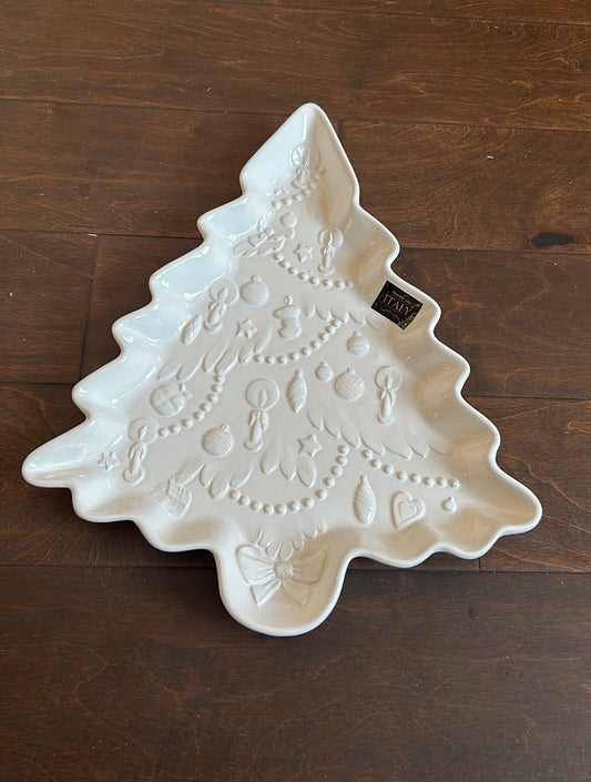 New Christmas Tree Shaped Platter Ceramiche Made In Italy Ivory