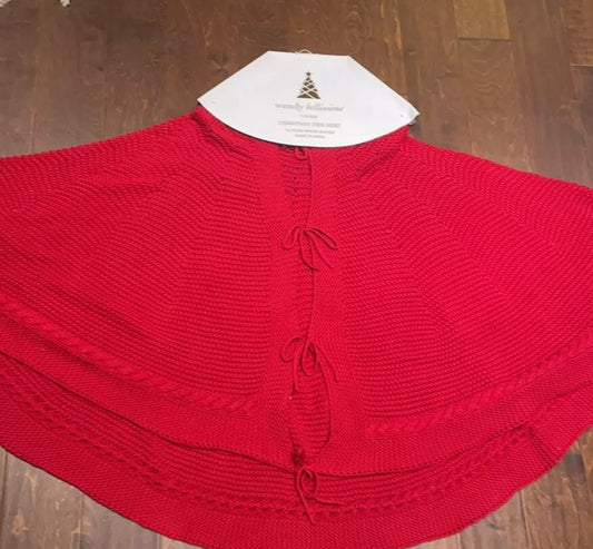 Wendy Bellissimo Holiday Christmas Tree Skirt Red crochet knit 54” Diameter