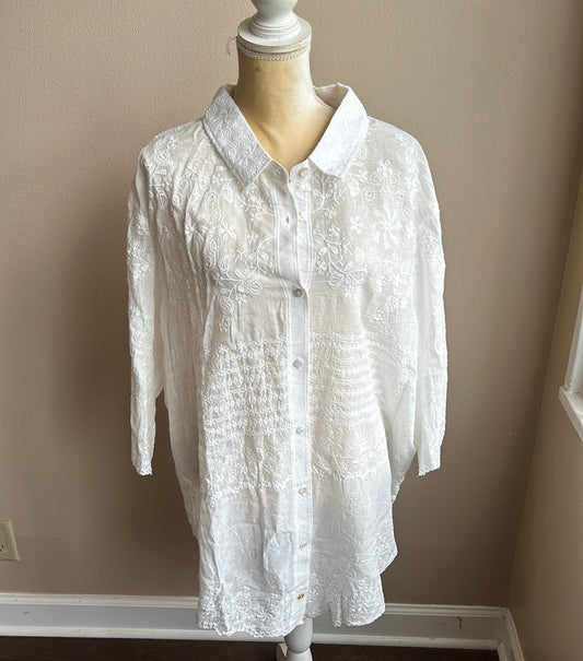 Solitaire Womens Plus Sz 2X Off White Blouse Shirt Embroidered New