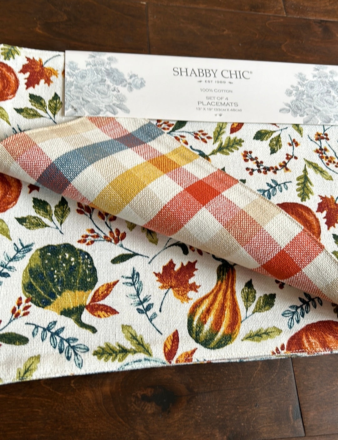 Shabby Chic Reversible Placemats Floral New Fall Leaves Pumpkins Linens