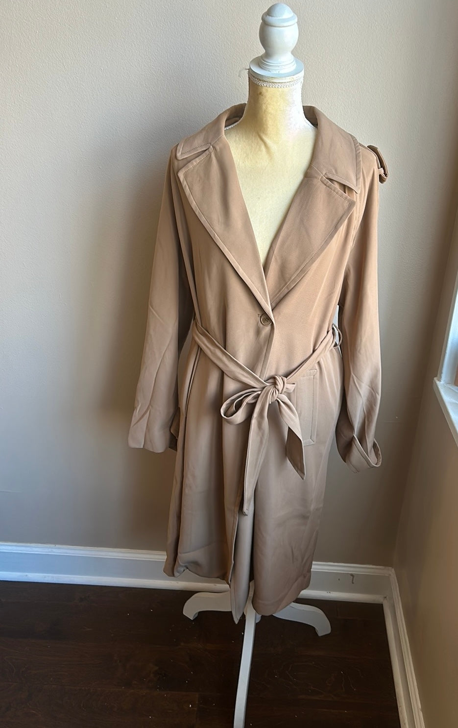 Elie Tahari Womens Trench Style Coat Khaki Tan Sz L Belted New