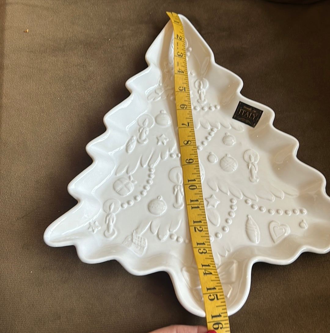 New Christmas Tree Shaped Platter Ceramiche Made In Italy Ivory