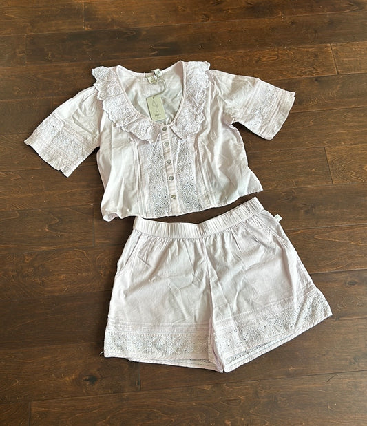 Joie Womens pink Pajama Set Shorts Top New Lace Detail Cotton