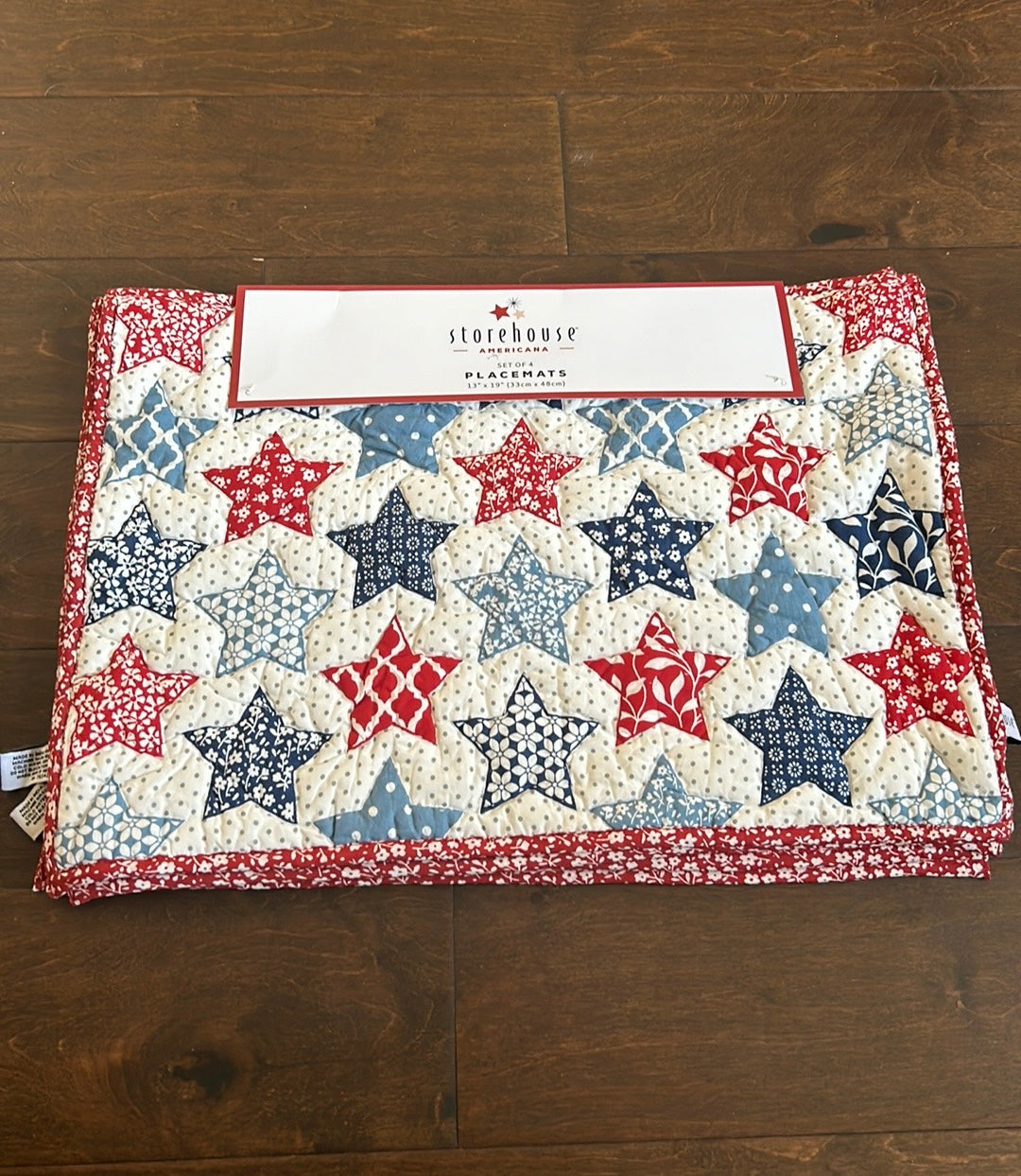 4 Storehouse Red White Blue Placemats Quilted Americana Stars Reversible New