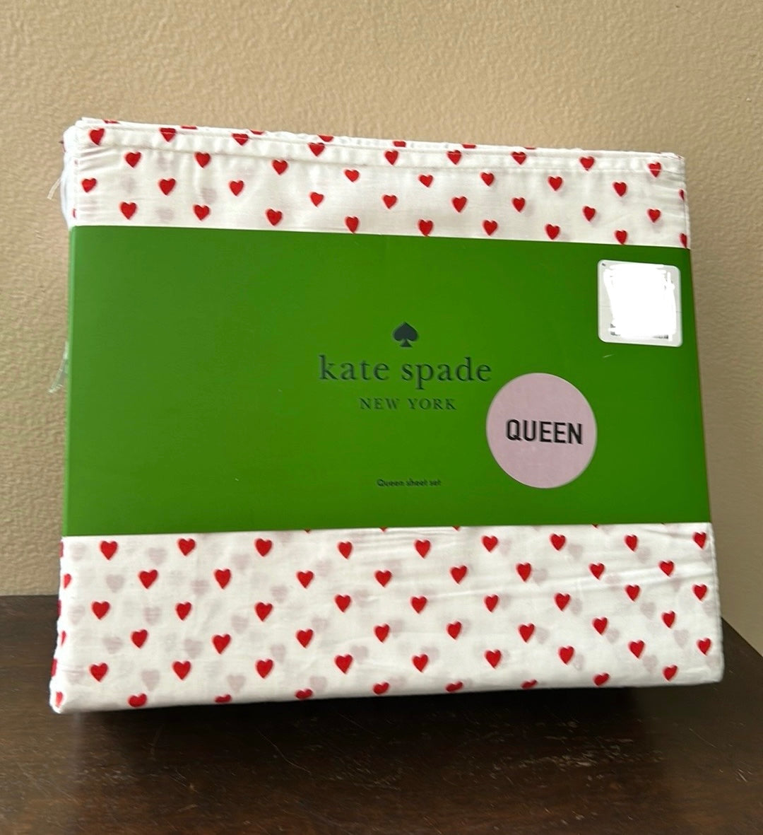 Kate Spade QUEEN Sheet Set Cotton Percale RED Hearts on White Sheets NWT